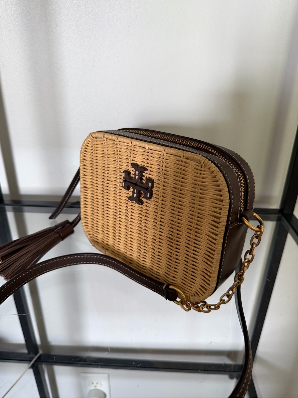 Tory Burch McGraw Woven Dark Brown Crossbody Bag - Picture 1 of 11